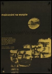 6a868 MEZCZYZNI NA WYSPIE Polish 23x33 '62 bizarre Waldemar Swierzy art of men at night!