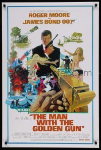 6b860 MAN WITH THE GOLDEN GUN 24x36 English commercial poster '74 Moore as James Bond by McGinnis!