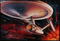 6b909 STAR TREK CREW 27x40 commercial poster '91 the Starship Enterprise traveling through space!