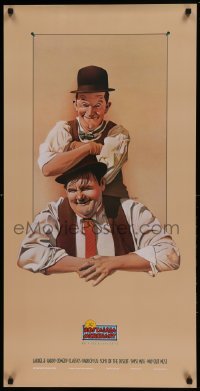 6b747 NOSTALGIA MERCHANT 20x40 video poster '87 Nelson art of Stan Laurel & Oliver Hardy!