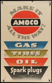 6b300 AMOCO 27x43 advertising poster '48 make it all the way, cool Lucien Bernhard art!