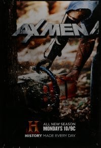 6b434 AX MEN tv poster '08 image of lumberjack sawing tree with chainsaw!