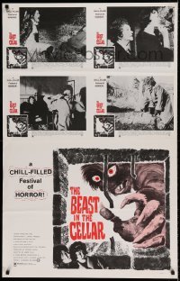 6b501 BEAST IN THE CELLAR 28x44 special '71 wacky monster art, completely wrong cast on lc's!