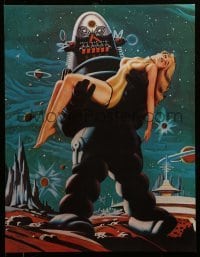6b553 FORBIDDEN PLANET 2-sided 17x22 special '70s art of Robby the Robot carrying sexy Anne Francis