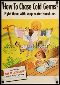 6b578 HOW TO CATCH A COLD 14x20 special '51 Walt Disney health class cartoon, laundry in sunshine!