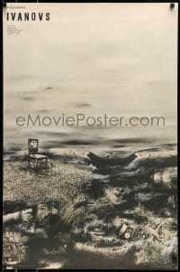 6b038 IVANOVS 23x35 Latvian stage poster '75 great artwork of chair and desolate landscape!