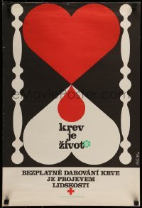6b592 KREV JE ZIVOT 17x25 Czech special '76 heart-shaped hourglass by Skalova!