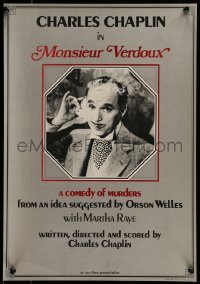 6b623 MONSIEUR VERDOUX 14x20 special R73 wonderful close-up of Charlie Chaplin!