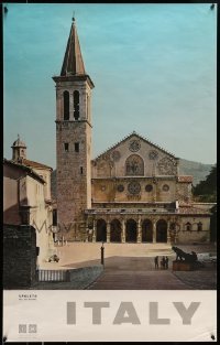 6b066 ITALY 25x39 Italian travel poster '63 great image of the cathedral in Spoleto!