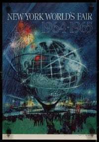 6b069 NEW YORK WORLD'S FAIR 11x16 travel poster '61 Bob Peak art of Unisphere and fireworks!