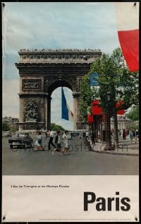 6b073 PARIS L'ARC DE TRIOMPHE ET LES CHAMPS-ELYSEES 25x39 travel poster 1963 cool image of street!