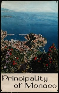 6b076 PRINCIPALITY OF MONACO 25x39 French travel poster '60s the city from the upper Corniche!