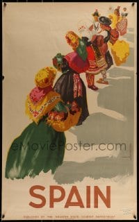 6b082 SPAIN 24x39 Spanish travel poster '50s cool artwork of people in native garb!