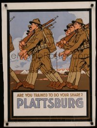 6b051 PLATTSBURG 21x27 WWI war poster '17 soldiers marching, are you trained to do your share?