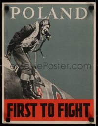 6b052 POLAND FIRST TO FIGHT 12x16 WWII war poster '40s 303 Squadron Polish pilot & Spitfire fighter!