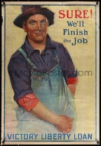 6b054 SURE WE'LL FINISH THE JOB 26x38 WWI bonds war poster '18 art of man by Gerrit A. Beneker!
