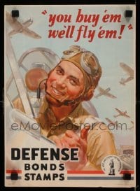 6b058 YOU BUY 'EM WE'LL FLY 'EM 10x14 WWII war poster '42 art of pilot & planes by Wilkinsons!