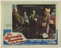 6c428 ABOMINABLE SNOWMAN OF THE HIMALAYAS LC #7 '57 three men watch Peter Cushing from behind!