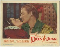 6c431 ADVENTURES OF DON JUAN LC #2 '49 romantic c/u of Errol Flynn about to kiss Viveca Lindfors!