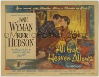 6c040 ALL THAT HEAVEN ALLOWS TC '55 c/u romantic art of Rock Hudson & Jane Wyman by fireplace!