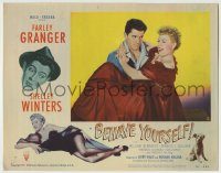 6c469 BEHAVE YOURSELF LC #2 '51 Farley Granger carrying winking Shelley Winters, Vargas border art!