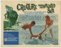 6c527 CREATURE FROM THE HAUNTED SEA LC #4 '61 man & woman drag monster's victim out of the ocean!