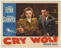6c532 CRY WOLF LC #8 '47 close up of sad looking Errol Flynn & Barbara Stanwyck with drink!