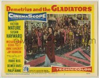 6c544 DEMETRIUS & THE GLADIATORS LC #3 '54 Victor Mature & crowd watch pretty Susan Hayward!