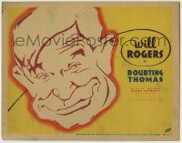 6c141 DOUBTING THOMAS TC '35 great close up cartoon artwork of Will Rogers' face!