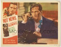 6c637 HOT NEWS LC '53 close up of bloody ace reporter Stanley Clements talking on phone!