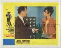 6c641 HOW TO STEAL A MILLION LC #4 '66 close up of Audrey Hepburn confronting Eli Wallach w/phone!