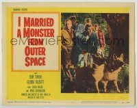 6c646 I MARRIED A MONSTER FROM OUTER SPACE LC #4 '58 five men in woods hunting monster with dogs!