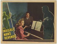 6c660 INVISIBLE MAN'S REVENGE LC '44 transparent Jon Hall pointing gun at Ankers & Curtis by piano!