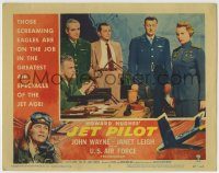 6c670 JET PILOT LC #2 '57 John Wayne stares at Janet Leigh in uniform, Josef von Sternberg