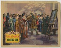 6c812 PRIVATE LIFE OF HENRY VIII LC '33 Charles Laughton, Merle Oberon & crowd stare at painting!