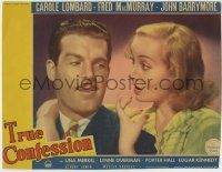 6c020 TRUE CONFESSION LC '37 great c/u of shocked Carole Lombard & mustachioed Fred MacMurray!