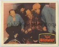6c975 WEREWOLF LC '56 close up of four scared men with one of the monster's victims!
