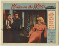 6c994 WRITTEN ON THE WIND LC #2 '56 Rock Hudson between Robert Stack & Dorothy Malone!