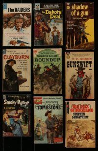 6d057 LOT OF 9 WESTERN PAPERBACK BOOKS '50s-70s all with cool cowboy cover art!