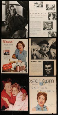 6d206 LOT OF 9 JOAN CRAWFORD 11X14 MAGAZINE PAGES '40s-80s great product ads & photos!