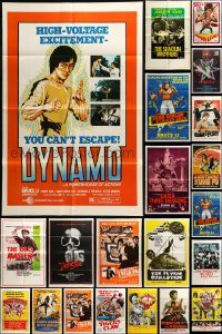 6d100 LOT OF 56 FOLDED KUNG FU ONE-SHEETS '60s-80s great images from martial arts movies!