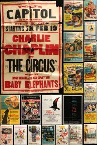 6d116 LOT OF 42 FOLDED ONE-SHEETS '50s-80s w/ 1928 local theater poster for Chaplin's The Circus!