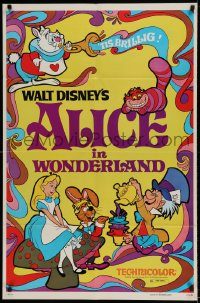 6f029 ALICE IN WONDERLAND 1sh R74 Walt Disney, Lewis Carroll classic, cool psychedelic art!