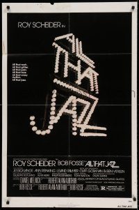 6f033 ALL THAT JAZZ 1sh '79 Roy Scheider, Jessica Lange, Bob Fosse musical, title in lights!