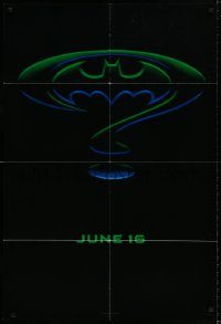 6f062 BATMAN FOREVER teaser 1sh '95 Kilmer, Kidman, cool question mark & bat symbol design!