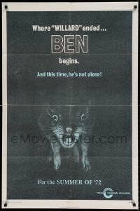 6f074 BEN teaser 1sh '72 art of lots of rats, Willard 2, this time he's not alone!