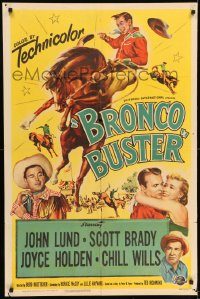 6f106 BRONCO BUSTER 1sh '52 directed by Budd Boetticher, cool artwork of rodeo cowboy on horse!