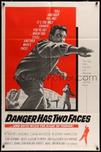 6f185 DANGER HAS TWO FACES 1sh '67 Robert Lansing couldn't die because he stole a dead man's face!