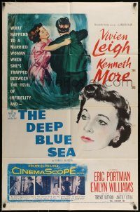 6f202 DEEP BLUE SEA 1sh '55 artwork of pretty Vivien Leigh held by Kenneth More, Anatole Litvak!
