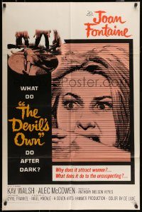 6f209 DEVIL'S OWN 1sh '67 Hammer, Joan Fontaine, what does it do to the unsuspecting?